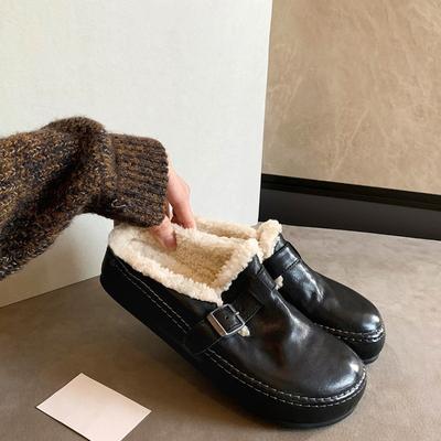 Шерстяная версия виноградный ма высота.см лошадиная кожа ленивая пряжка с теплыми шерстяными хлопковыми туфлями полушлепанцы