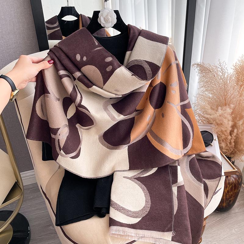 Imitation Cashmere Versatile Texture Printing Double-Sided Scarf Winter High-End Warm Shawl