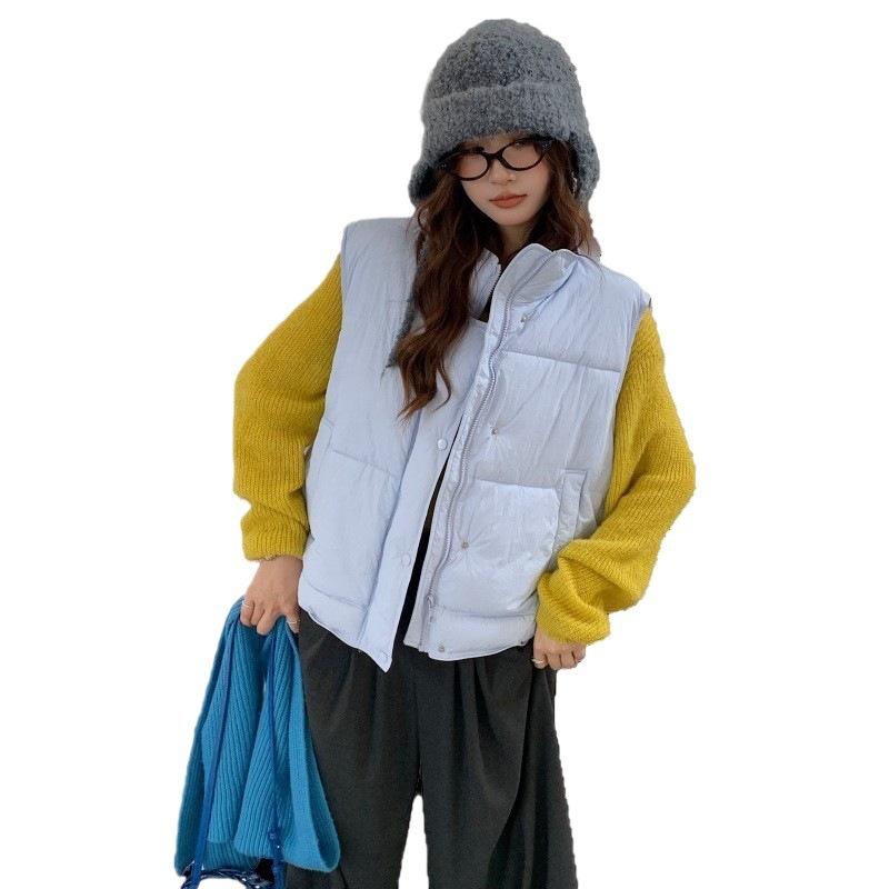 Candy color down cotton jacket vest women's year new stand-up collar thickened loose short cotton vest jacket college