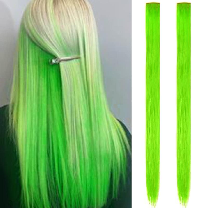 Aosiwig 2 шт. Накладные волосы на заколках, цветные пряди для вечеринки, прямые радужные накладки для волос, фестиваль, Хэллоуин, косплей для женщин, девушек