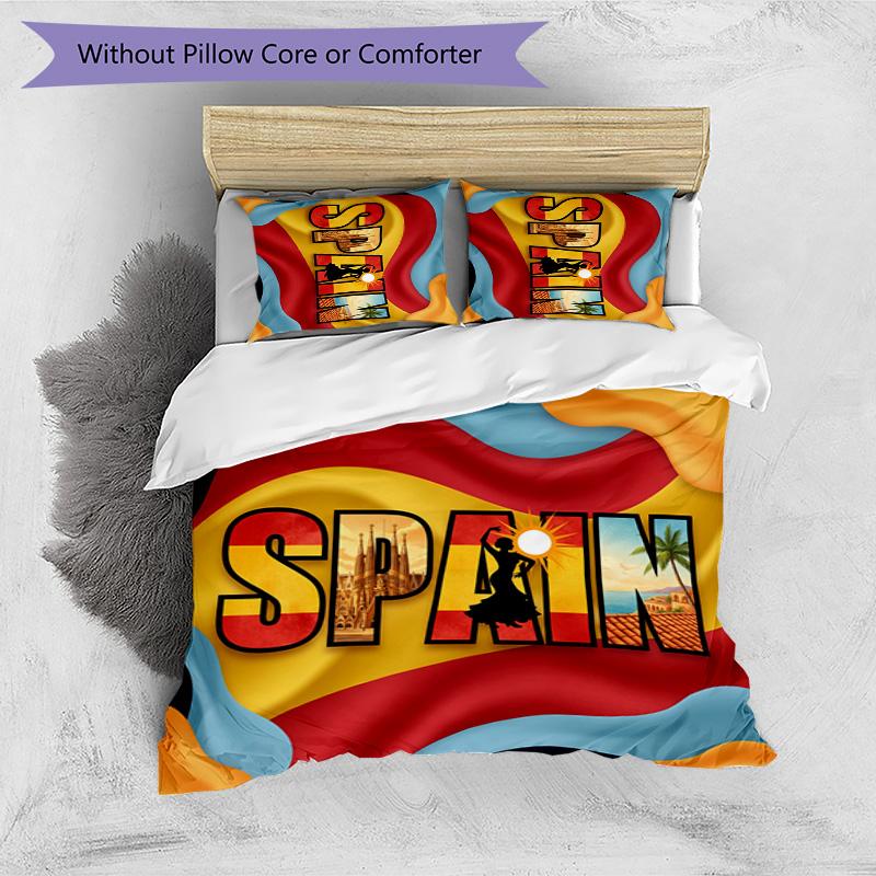 Spain football Printed Bedding 3 Piece Set Cozy Breathable Bed Cover Set as Housewarming Holiday Gift