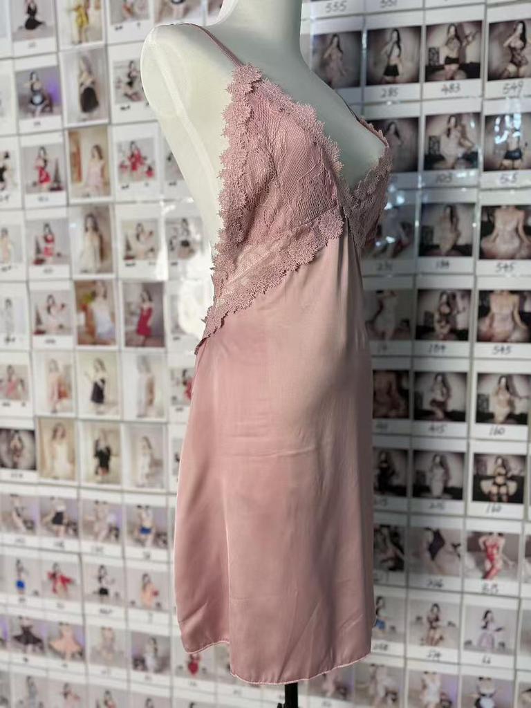 Korean Style Ice Silk Lace Backless Nightdress - Summer Sleepwear Short Skirt for Small Chest