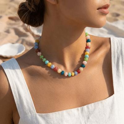 Acrylic Colorful Resin Beads Necklace Retro Neck Accessory Ethnic Style Chain Necklace Women