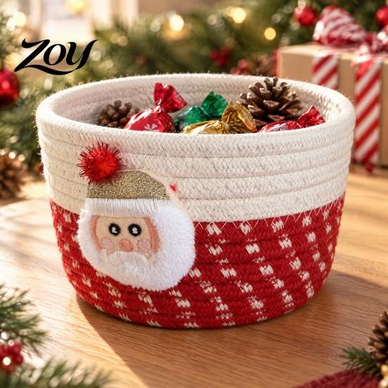Durable Woven Bins Cotton Rope Storage Basket, Cute Christmas Theme Organizer, Handmade Bowls Decorative Fabric Bin for Snacks And Sundries