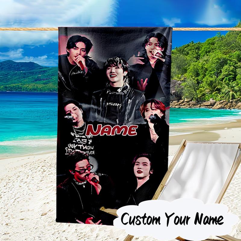 Custom Name K-pop Stars Formal Attire Microfiber Beach Towel Super Soft & Absorbent for Bath, Beach, Travel  Bath Time Accessory, Fan gifts