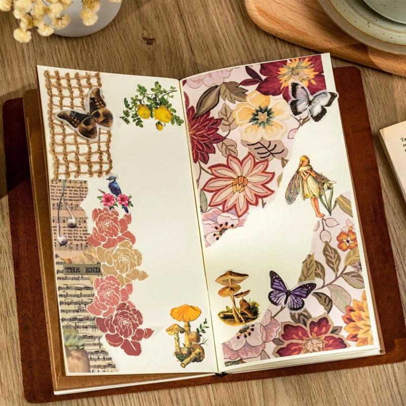 1book/100pcs Retro Floral Ditsy Pattern Craft Paper, Vintage Flower Prints & Thick Material, for Journal DIY Scrapbook Deco