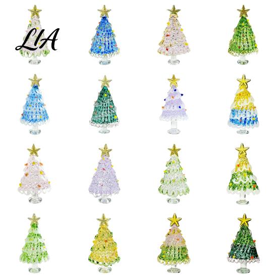 Decorative Christmas Collectibles Hand Blown Glass Tree Figurine, Mini Tabletop Ornaments Xmas Ornament, Handmade Desktop Holiday Decoration