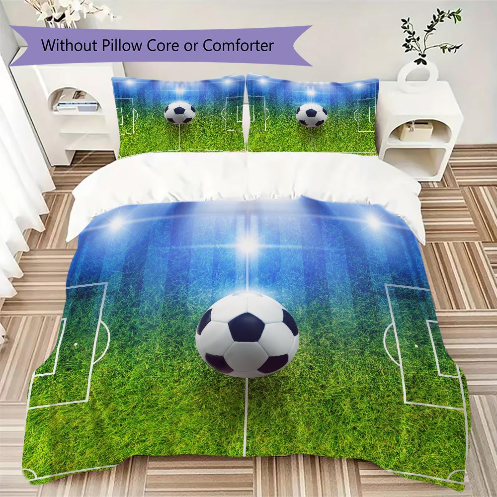 1PC Soccer Football Theme Bedding Quilt Set Quilt Cover Pillowcase Home Decoration Birthday Gift (1 * duvet cover + 2 * pillowcase, without core)A1