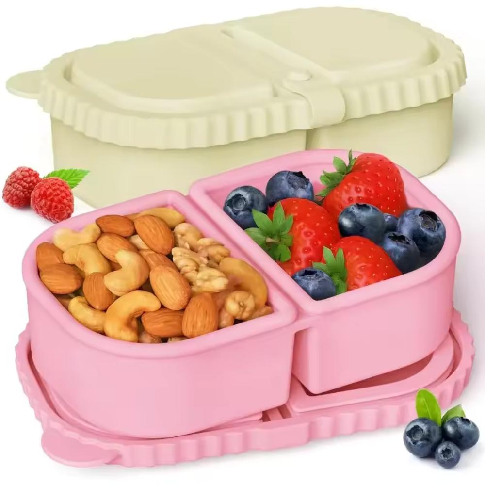 Reusable Silicone Snack Containers with Lids Mini Containers 2 Compartments Portable Food Storage Box for Picnic Tools Box