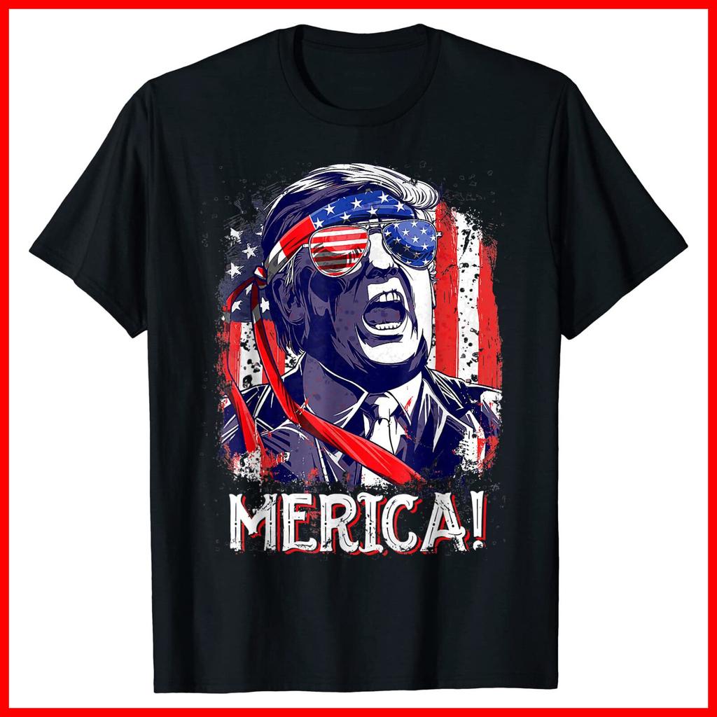 Trump Merica 4th of July Men Boys Kids Murica Black Cotton T-Shirt S-5XL