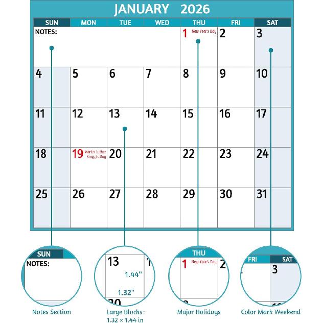 2026 Dry Erase Calendar – Large Yearly Wall calendar 2026, 38.2'' x 25.2'', 2-Side Reversible Calendar 2026, Vertical/Horizontal, Jan 2026 – Dec