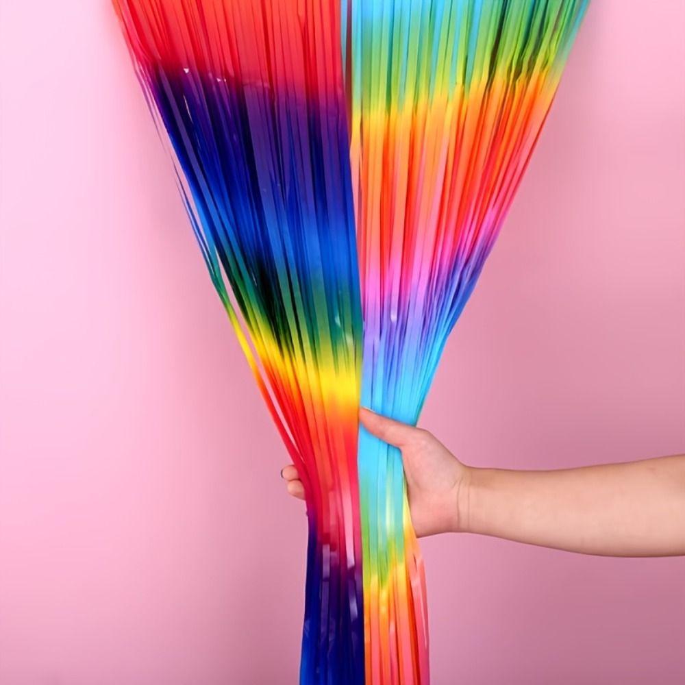 Gradient Macaron Background Wall Tassel Sparkling Party Decoration Rainwire Curtain Baby Shower