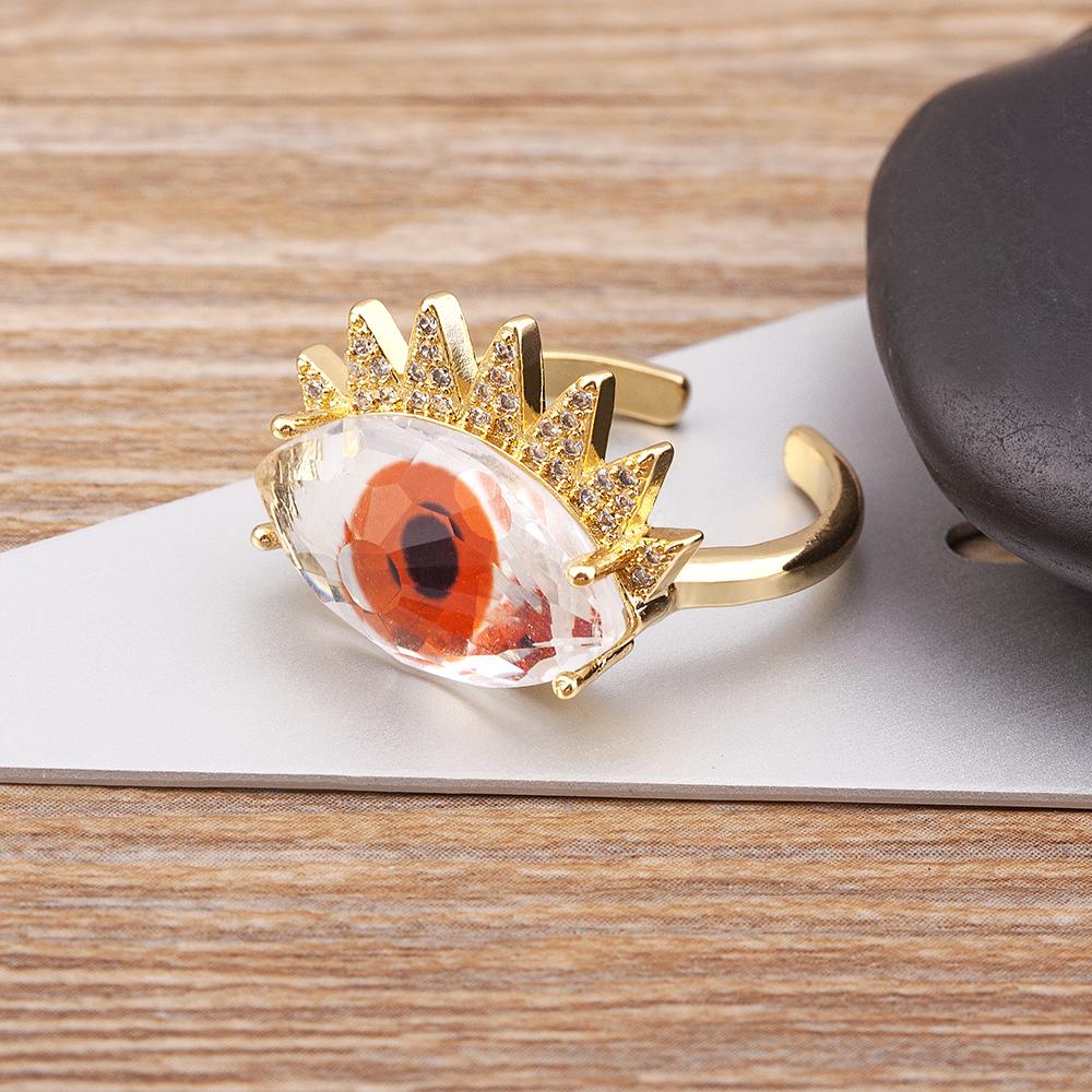 Nidin Trendy Bohemian Lucky Colorful Evil Eye Transparent Rhinestone Opening Adjustable Ring Womem Elegant Jewelry Fine Gift