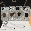 Diamond Pearl Bear Stand Mirror with Anti-Fall for Apple 15PRO/14/13 Mobile Phone Case