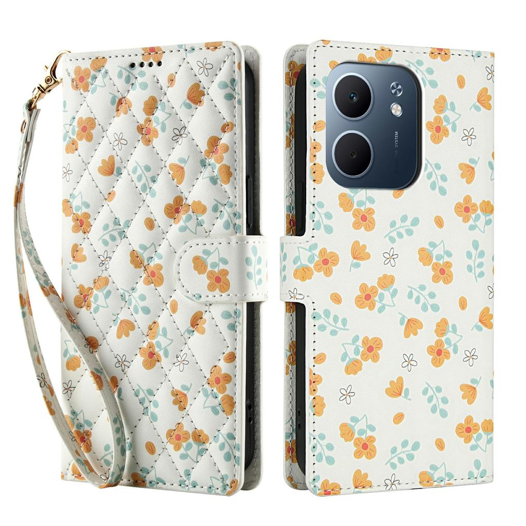 Wallet Case for Oppo A5x 5G/A3x 5G (India)/A3x 4G/A3 4G/A3 5G/A60 5G/A40 4G/A40M 4G Rhombic Floral Leather Phone Cover with Strap