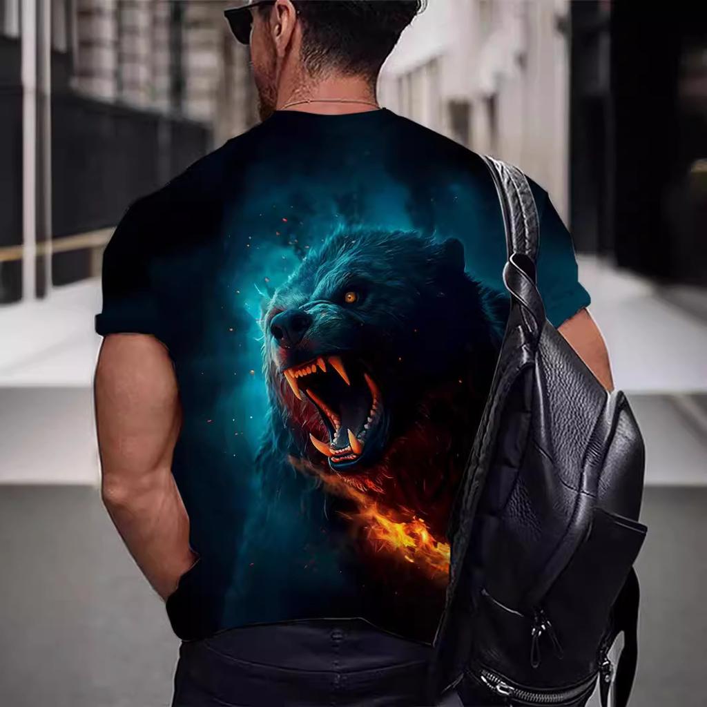 Летние мужские футболки с 3D принтом тигра и дракона, модные повседневные спортивная одежда с круглым вырезом и короткими рукавами, уличная одежда, топы большого размера