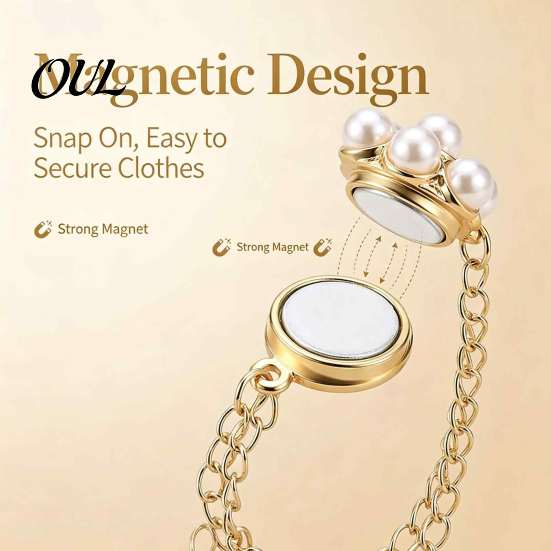 Alloy Magnetic Pin Faux Pearl Flower Clothing Pin, Button Clip for Shortening Fabrics Shirt Hems Pants Legs, Clothes Decorative with Chain No