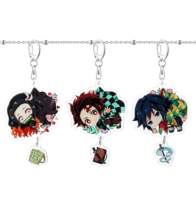 Keychain Pendant Anime Demon Slayer Kimetsu No Yaiba Kamado Tanjirou Double Sided HD Bag Pendant Gift For Fans Cosplay Props Jewelry Gift