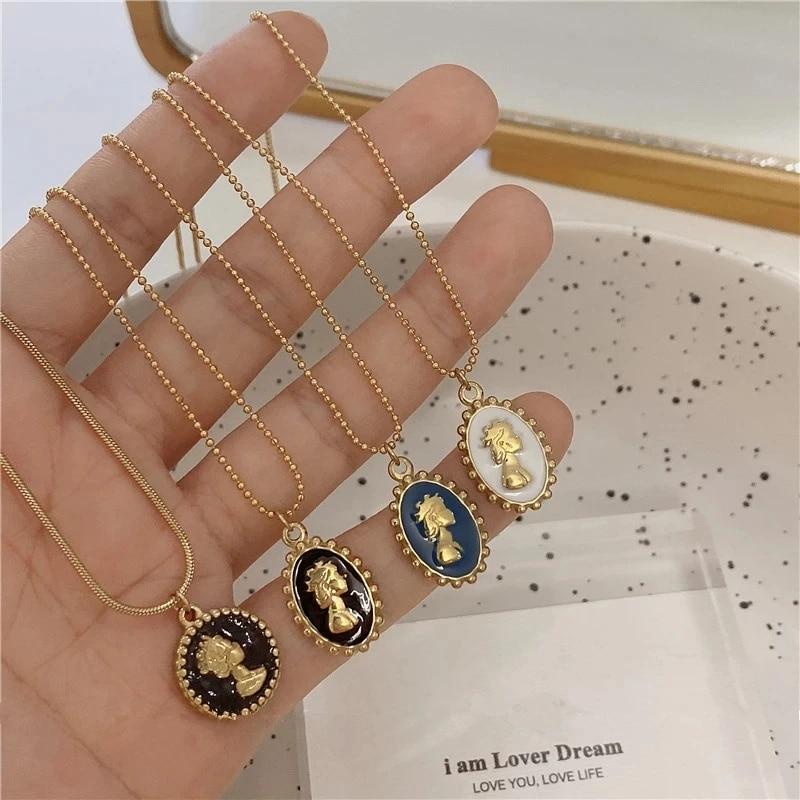 HangZhi 2021 новый корейский винтажный капля воды звезда круглый медведь овальный кулон ожерелье геометрический золотой цвет ювелирные изделия из титановой стали