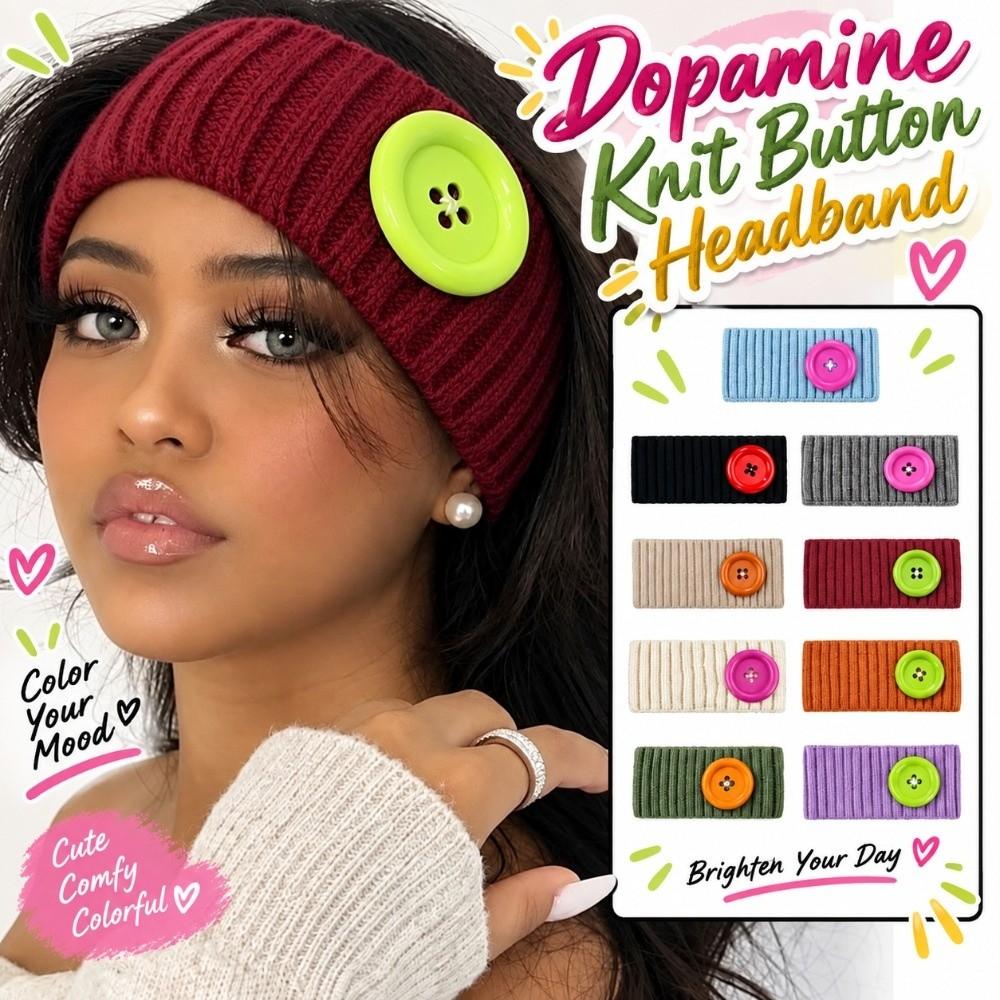 Elastic Knit Headband Ribbed Dopamine Hairband Button Hair Band Street Photography