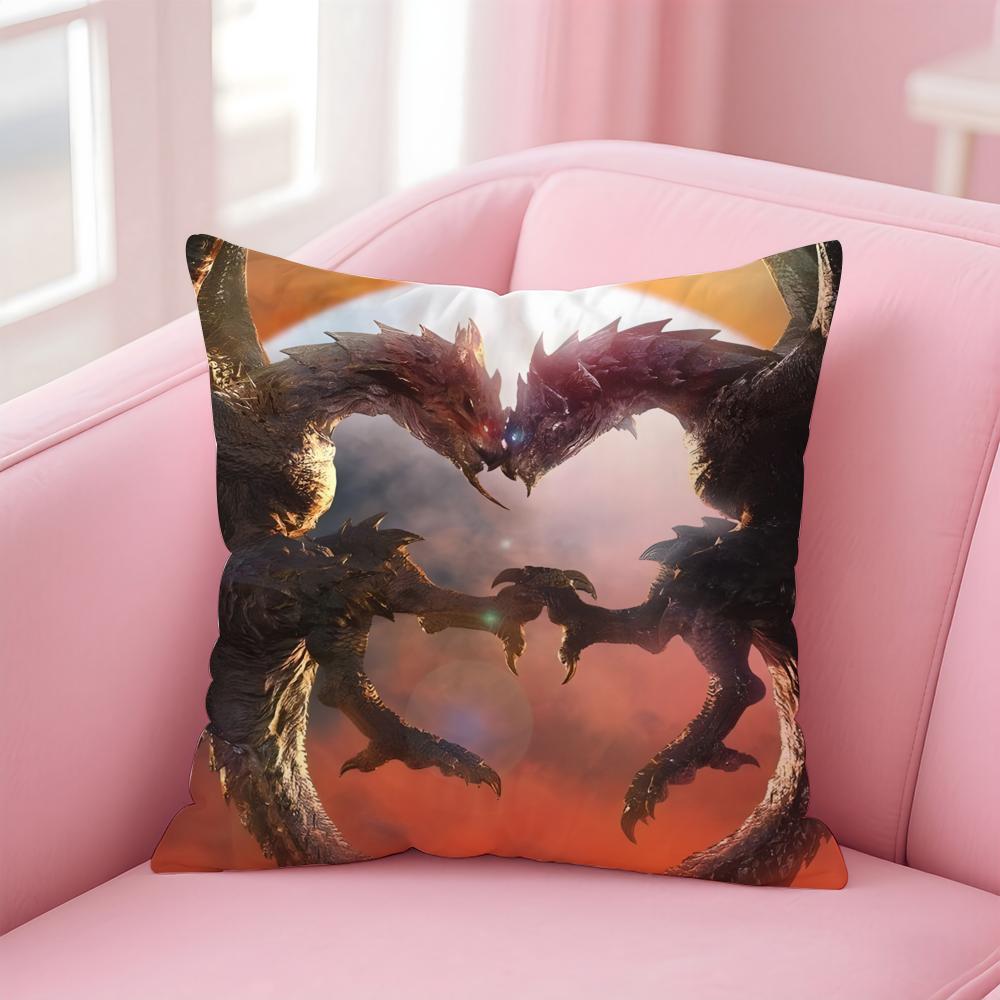 Game Adventurous MMonster HHunter WWilds Cushion Cover Pillow Case Soft Skin Friendly Fabric Comfort Concealed Zipper