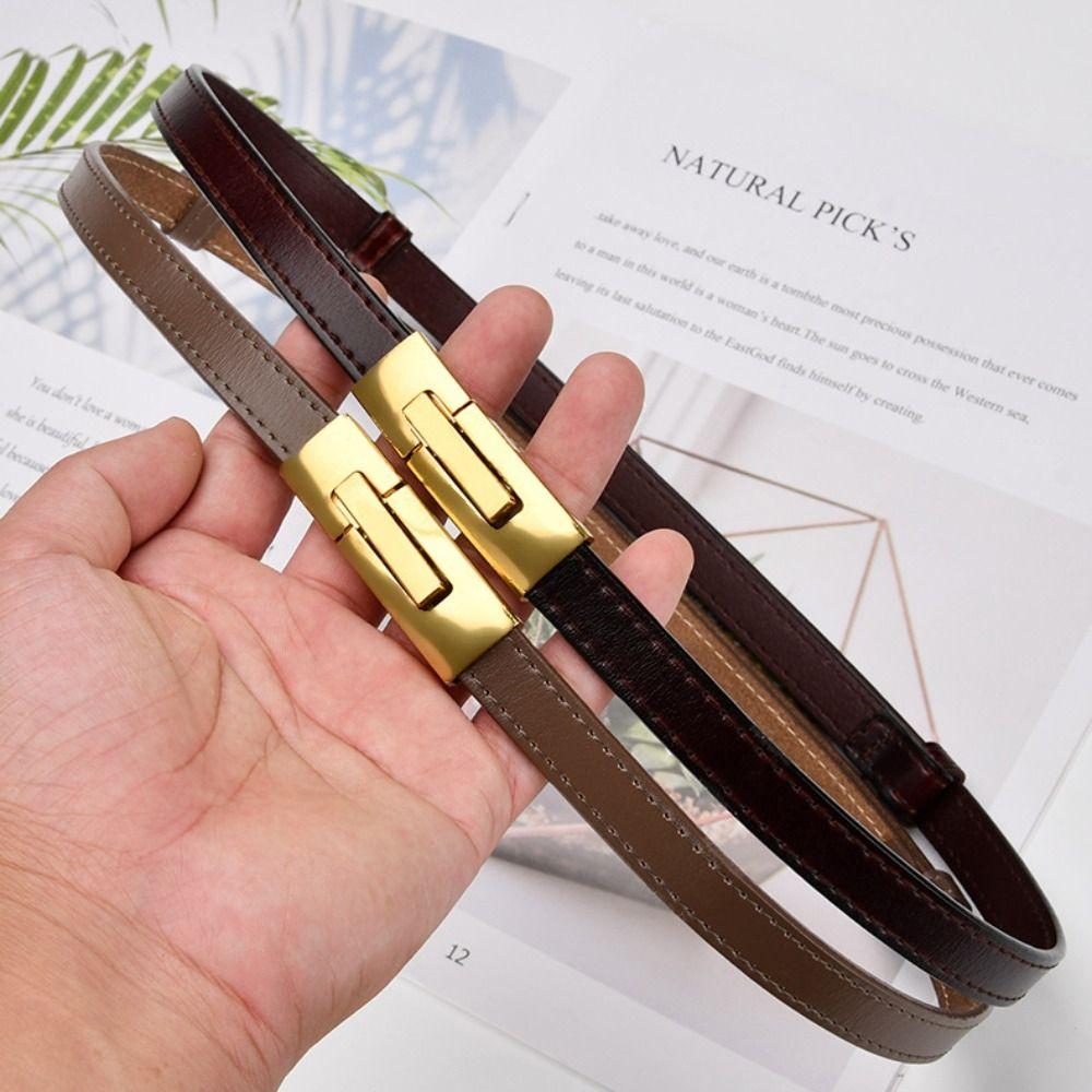 Versatile Thin Waistband Metal Alloy Buckle Waist Strap Casual Cowhide Belt For Women Girls