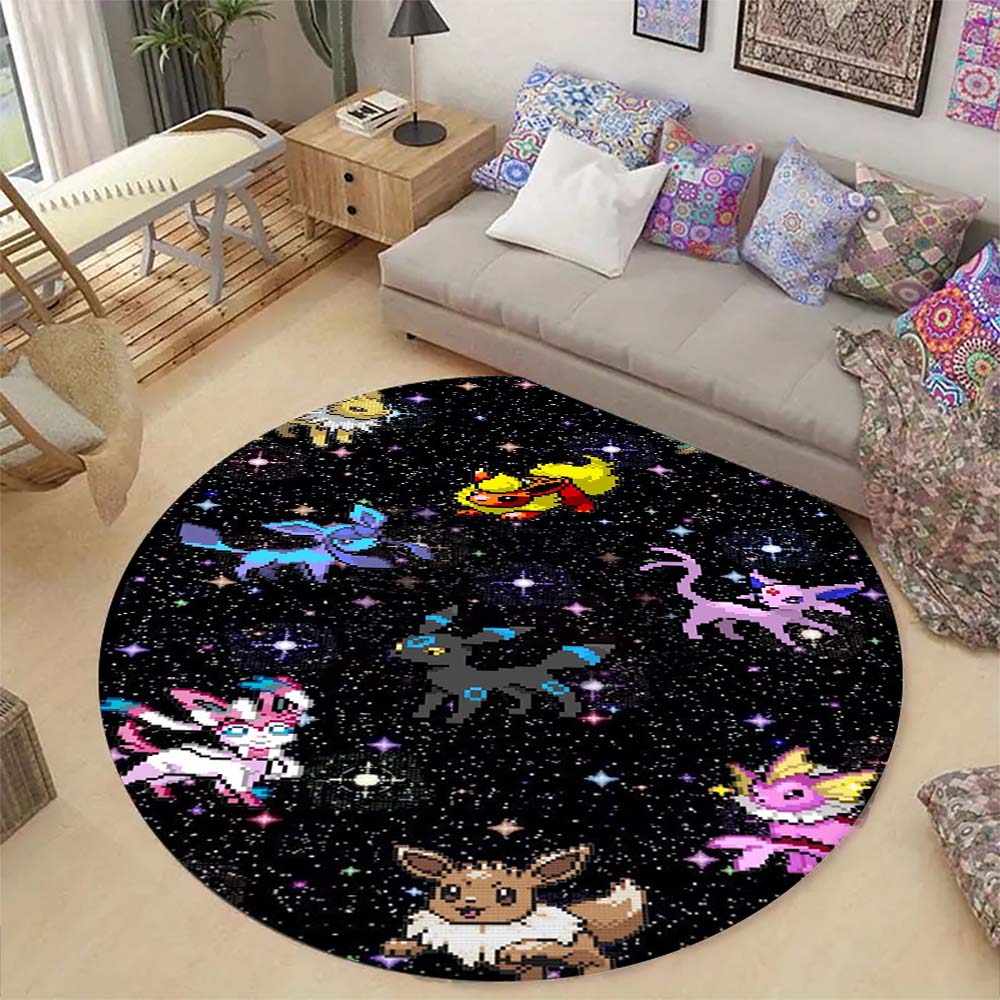 Lovely Eevee Cartoon Round Rug Fashion Aesthetic Floor Mat Wear Resistant Home Indoor Decor