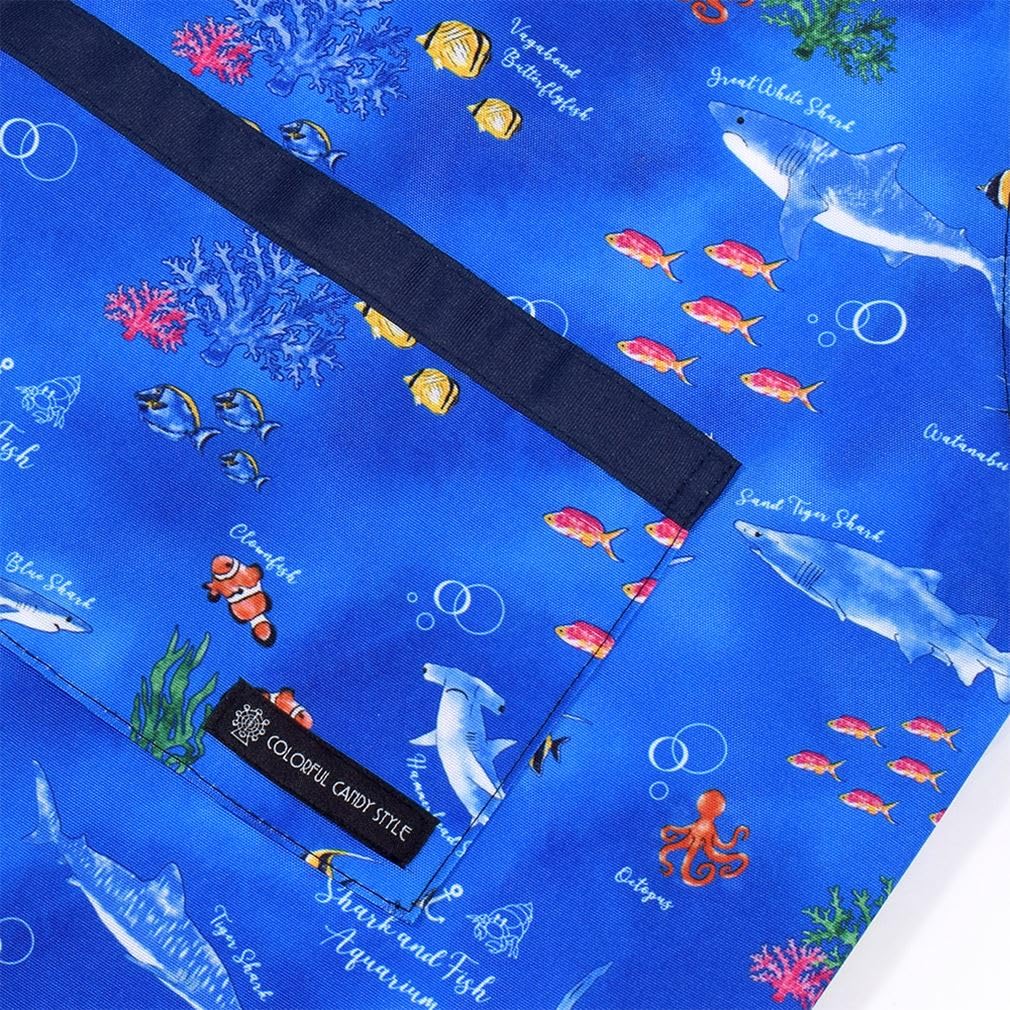 ЯРКИЙ КОНФЕТНЫЙ СТИЛЬ Фартук с перекрестной спинкой и треугольным шарфом Океанский узор Не требует глажки Быстросохнущий Легкий Пятноустойчивый Не мнется