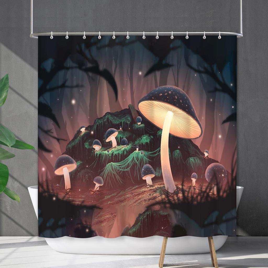 Водонепроницаемая штора для ванной, цифровая печать, растение, гриб, занавеска для душа, без пробивки, перегородка для туалета, ткань для душа