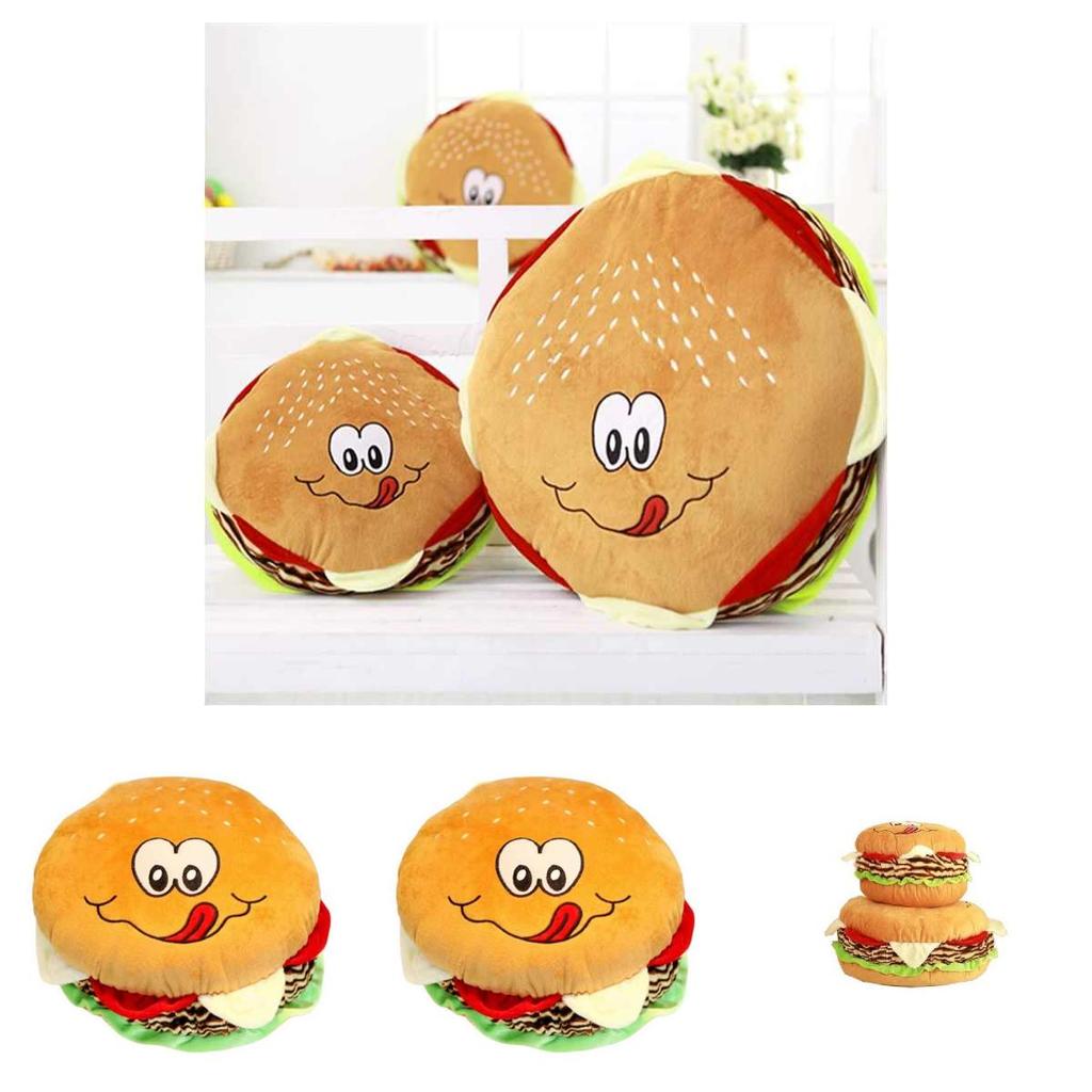 Cartoon Hamburger Plush Pillow With Short Pile Fabric For Children Lounge And Decor