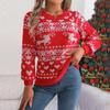 Women's Fashion Casual Loose Christmas Deer Pattern Contrast Color Sweater Long Sleeve Pullover Top