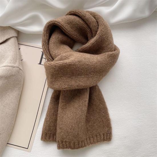 Knitting Scarf Solid Color Thickened Warm Women Scarf Cold Weather Thermal Neck Wrap Casual Outfit Scarf