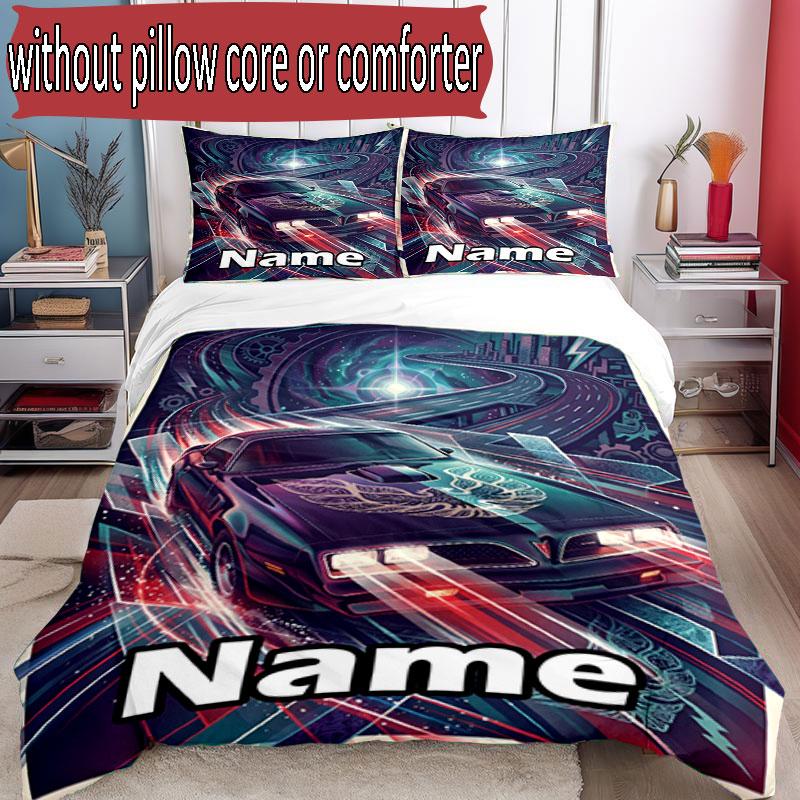 3pcs Duvet Cover Set (1*Duvet Cover + 2*Pillowcase, Without Core), Custom Name Knight Rider Pattern Bedding Set, Home Bedroom Decor Gift