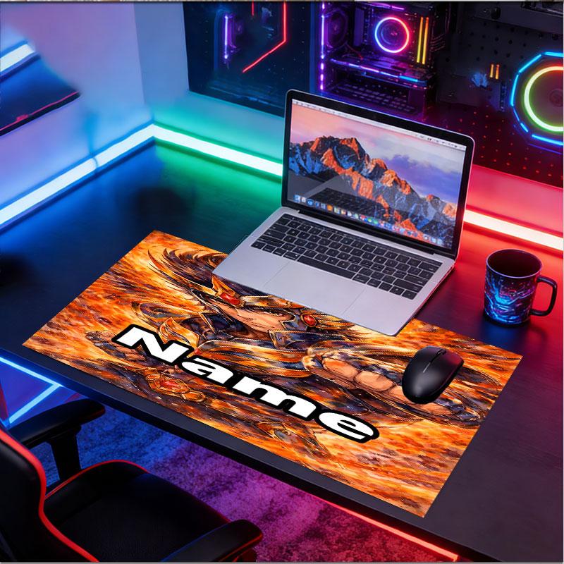 Custom Name Personalized Saint Seiya Pattern Mousepad, Laptop PC Desk Mat, Decorative Desk Mat for Home Keyboard Pad Gift