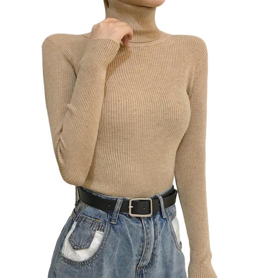 Женские вязаные топы с высоким воротником, с длинным рукавом, однотонные, базовый свитер, прилегающего кроя, вязаные пуловеры, осенне-зимняя одежда