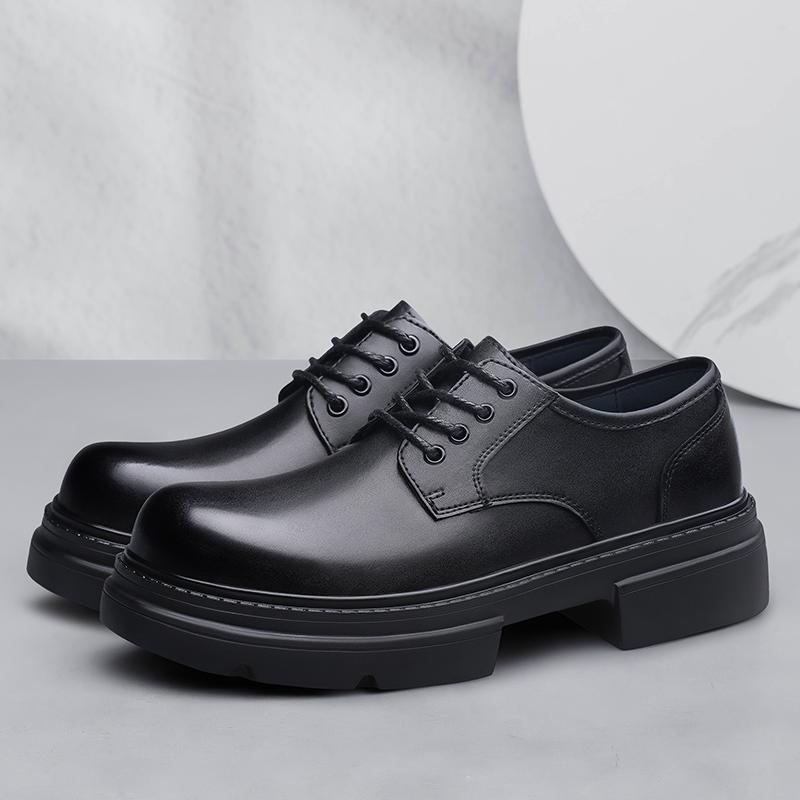 Fashion New Mens Lace-Up Platform Leather Shoes Business Casual Oxfords Thick Sole Breathable Anti-Slip Formal Shoe for Men Wedding Work
