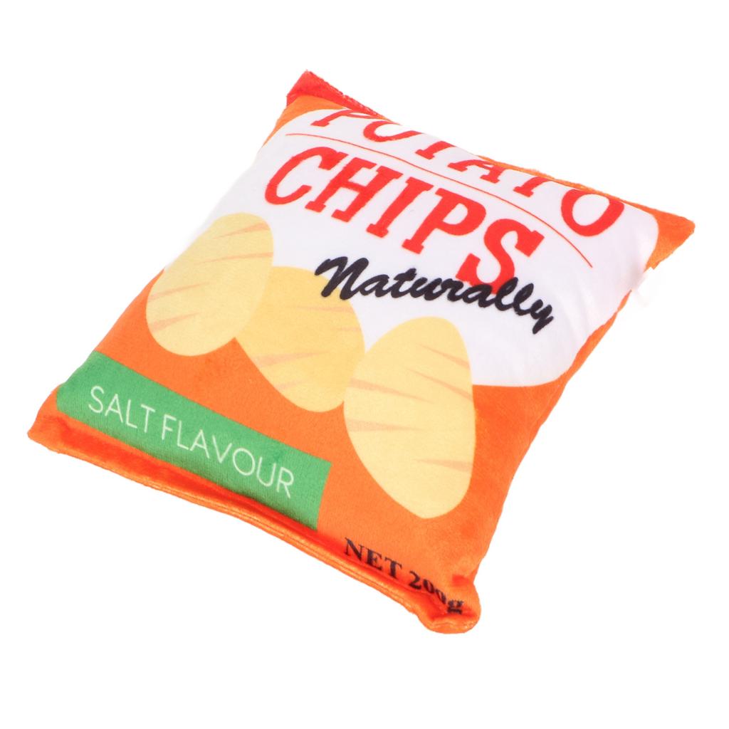 Potato Chips Plush Dog Toy Built In Rattling Paper Bite Resistant Squeaky Snack Bag Dog Toy for Puppy Potato Chip Orange