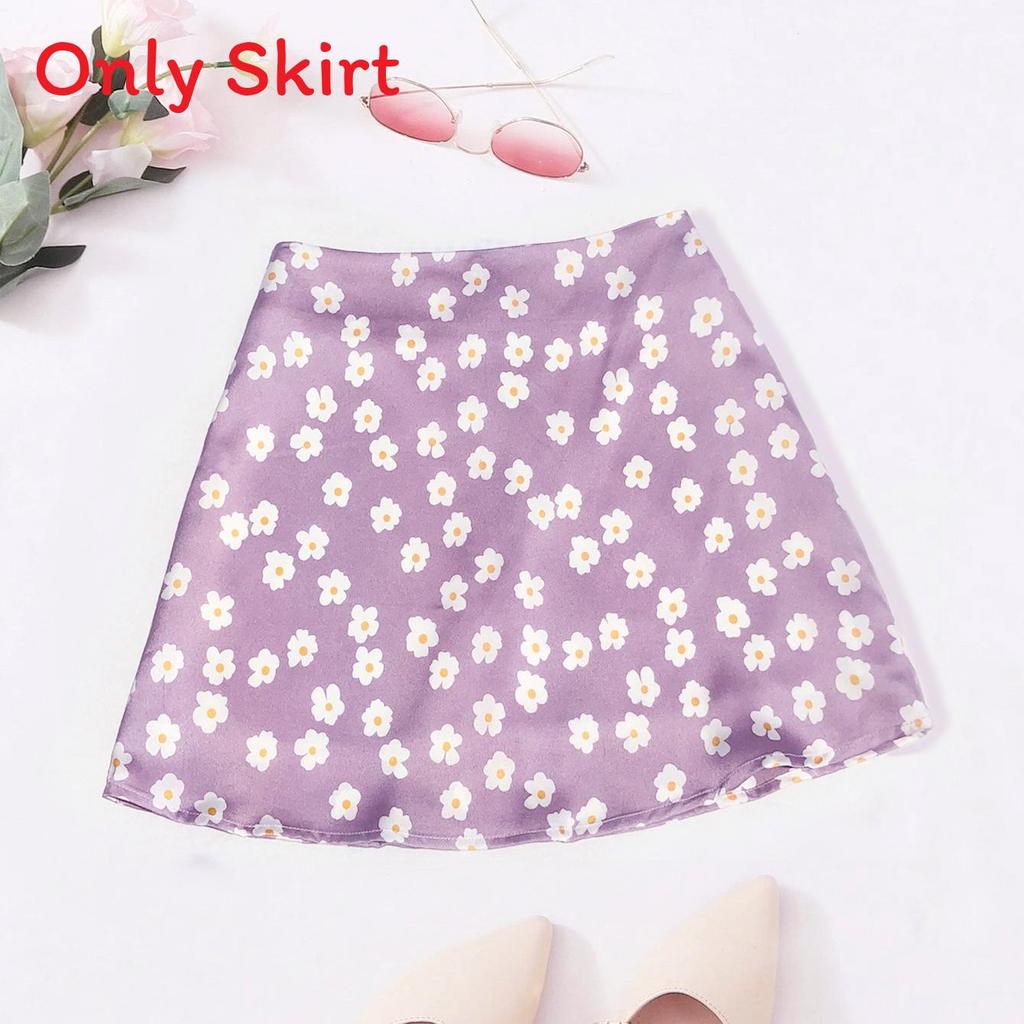 Satin Floral Print Short Skirt With High Waist Zipper For Spring Fashion Women