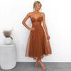 Women Mesh Swing Cocktail Dress Sleeveless Spaghetti Strap A Line Tulle Dress Formal Wedding Guest Dress