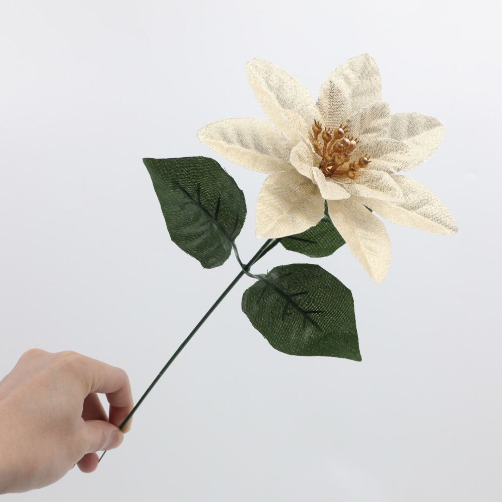 Red Color Artificial Poinsettia Flowers Green Leaves Fake Flowers Decoration Christmas Decorations