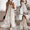 Maxi Dress Hollow Out Lace Women Spaghetti Strap Large Hem Dress for Dating