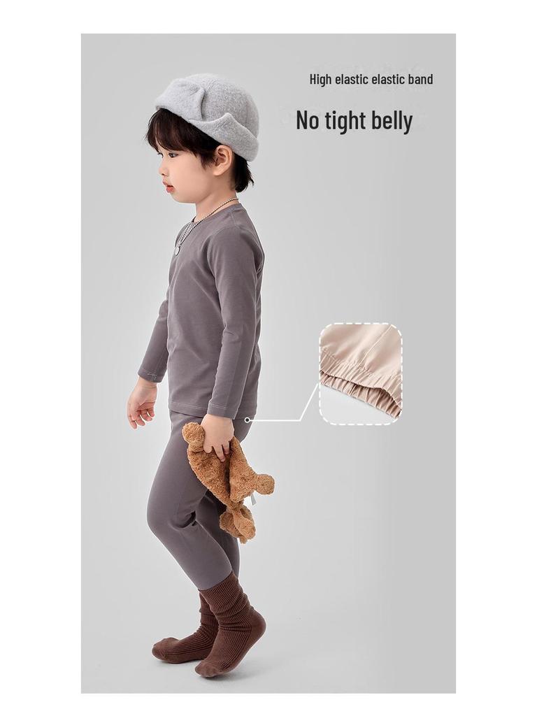 ZYZ Уютный хлопковый детский пижамный комплект для осени и зимы - Бескостный А-класса однотонный комплект для сна