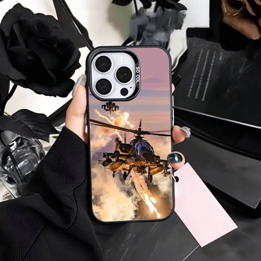 Apache AH-64 Helicopter Gunships Phone Case For iPhone17,16,15,14,13,12,11 Plus,Pro Max Colored Silver Plated Inside Cover