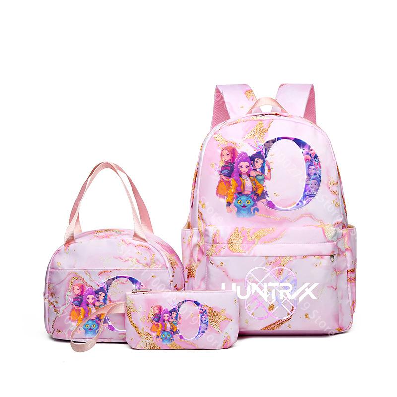 3pcs/set KPop Demon Hunters Girls Schoolbag Lunch Bag PencilCase Student Cartoon Backpack Bento Pouch Pen Bags School Supplies Gift