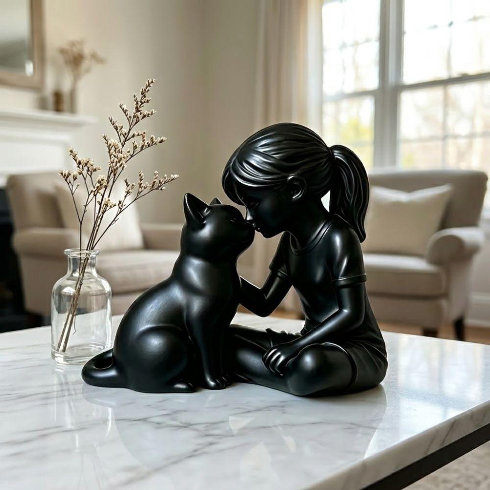 Plastic Girl and Cat Sculpture 3D Printed Girl Cat Ornaments Desktop Use