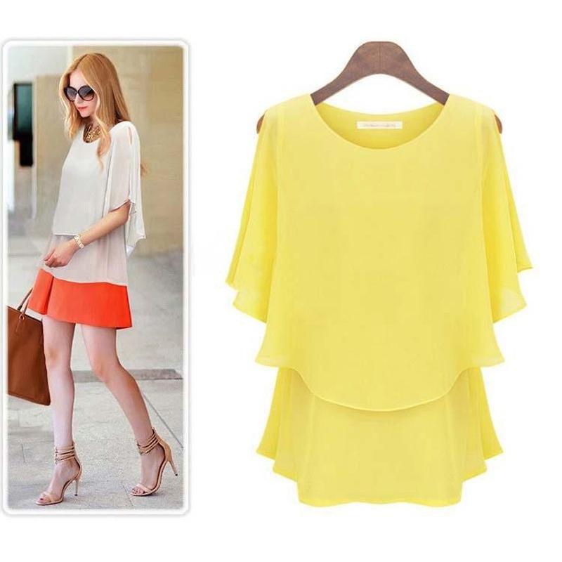 Новое поступление Новейшее женское шифоновое летнее платье-сарафан большого размера с рукавами-лотосами и двойной рубашкой Элегантная повседневная одежда