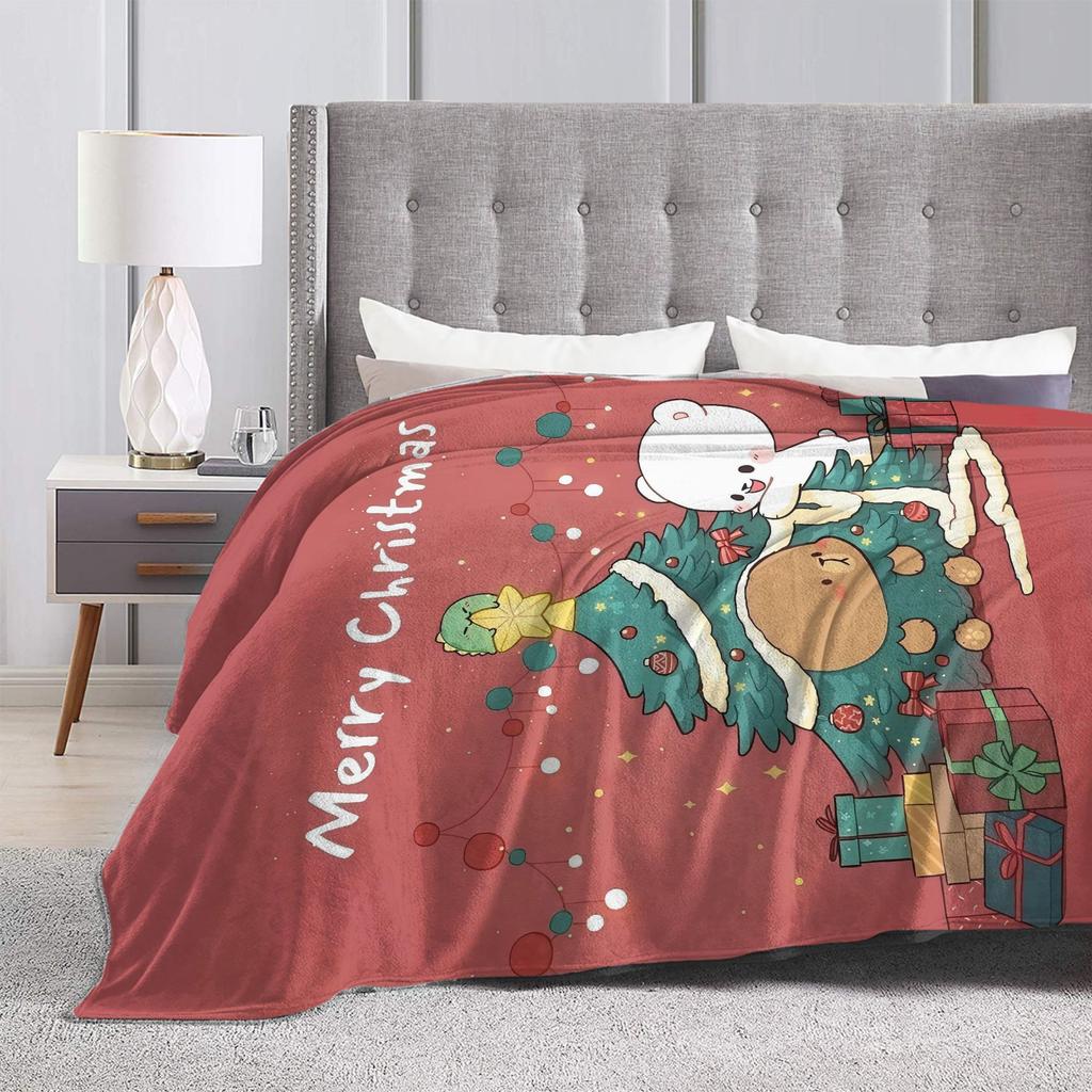 Bubu and Dudu Xmas Panda Couple Merry Christmas Soft Warm Blanket Airplane Plush Bedding Throw Flannel Bedspread Sofa Bed Cover