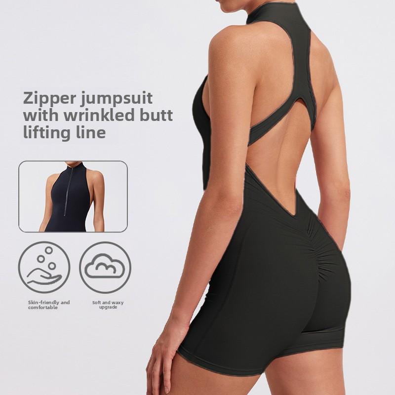Летний спортивный комбинезон Scrunch Gym, женский фитнес-костюм, шорты, спортивные комбинезоны для женщин, спортивный костюм, одежда для йоги, застежка-молния, спортивная одежда с грудью