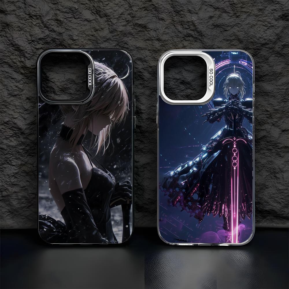 Чехол для телефона Fate Zero Stay Night S-Saber для iPhone 16 15 14 13 12 11 Pro Max Черный Матовый Разноцветный Лазерный Металлик Аврора