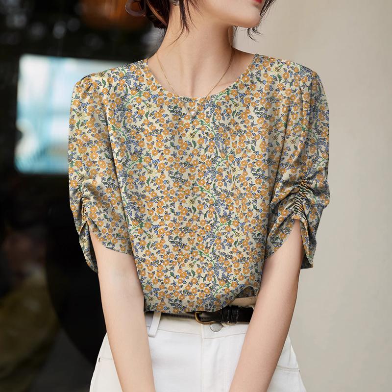 ZANZEA Женская повседневная блузка с круглым вырезом и коротким рукавом с цветочным принтом